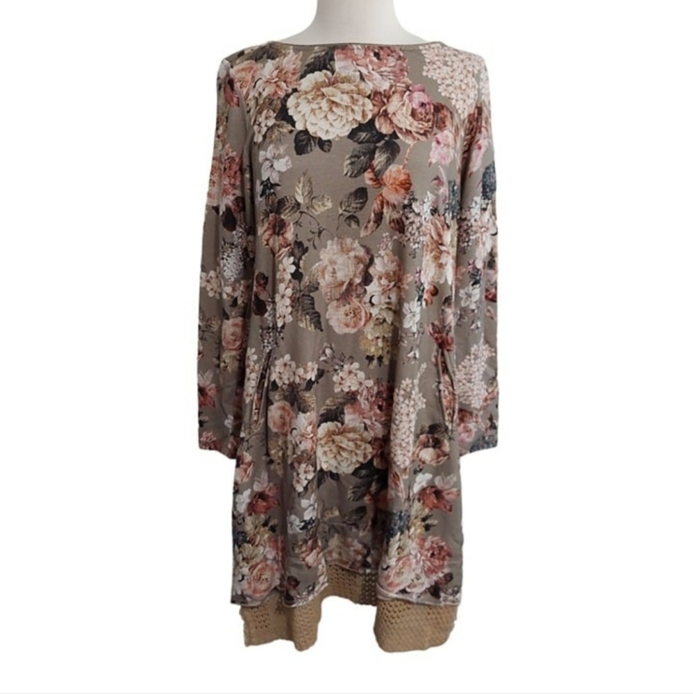 Sfizio Womens Itialian Floral Long Shirt Dress Size Large